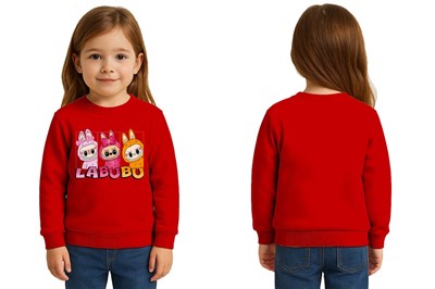 Unisex Labubu Baskılı Çocuk Swaetshirt 3 İplik Şardonlu