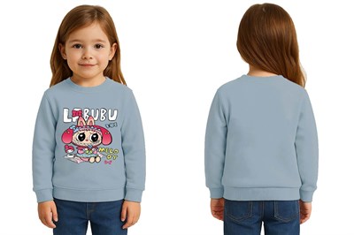 Unisex Labubu Baskılı Çocuk Swaetshirt 3 İplik Şardonlu