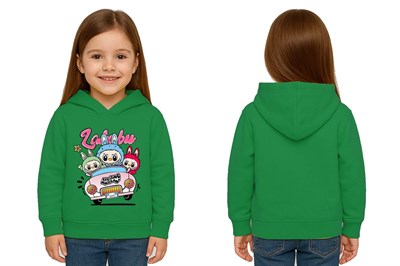 Unisex Labubu Baskılı Çocuk Swaetshirt Kapüşonlu 3 İplik Şardonlu