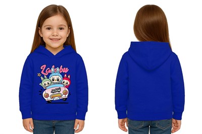 Unisex Labubu Baskılı Çocuk Swaetshirt Kapüşonlu 3 İplik Şardonlu