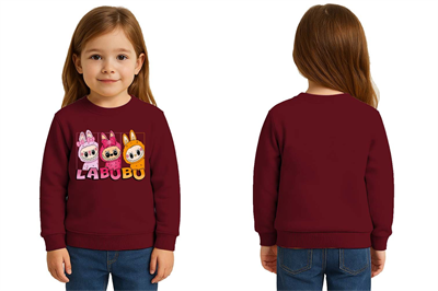 Unisex Labubu Baskılı Çocuk Swaetshirt 3 İplik Şardonlu