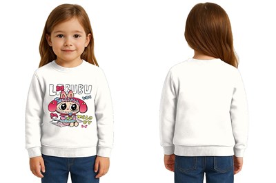 Unisex Labubu Baskılı Çocuk Swaetshirt 3 İplik Şardonlu