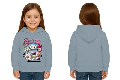 Unisex Labubu Baskılı Çocuk Swaetshirt Kapüşonlu 3 İplik Şardonlu