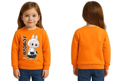 Unisex Labubu Baskılı Çocuk Swaetshirt 3 İplik Şardonlu