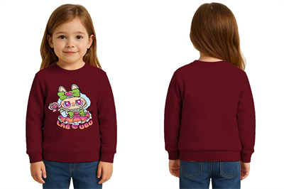 Unisex Labubu Baskılı Çocuk Swaetshirt 3 İplik Şardonlu