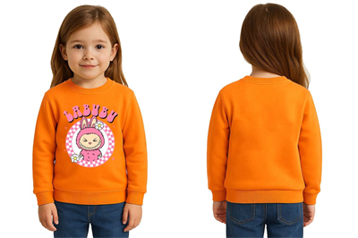 Unisex Labubu Baskılı Çocuk Swaetshirt 3 İplik Şardonlu