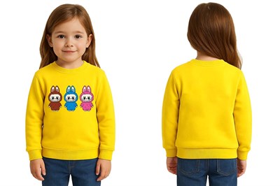 Unisex Labubu Baskılı Çocuk Swaetshirt 3 İplik Şardonlu