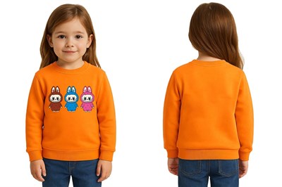 Unisex Labubu Baskılı Çocuk Swaetshirt 3 İplik Şardonlu
