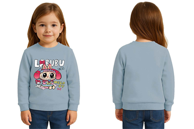 Unisex Labubu Baskılı Çocuk Swaetshirt 3 İplik Şardonlu