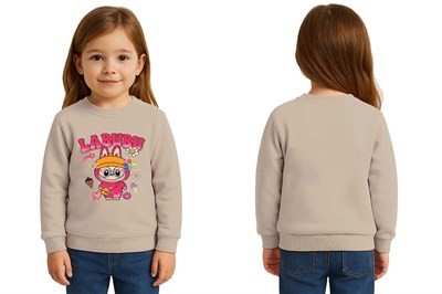 Unisex Labubu Baskılı Çocuk Swaetshirt 3 İplik Şardonlu