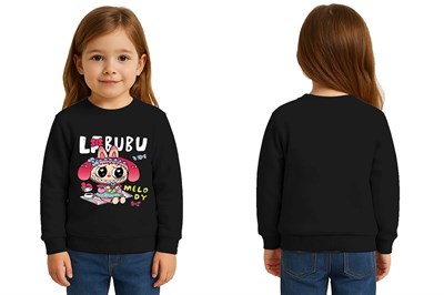 Unisex Labubu Baskılı Çocuk Swaetshirt 3 İplik Şardonlu