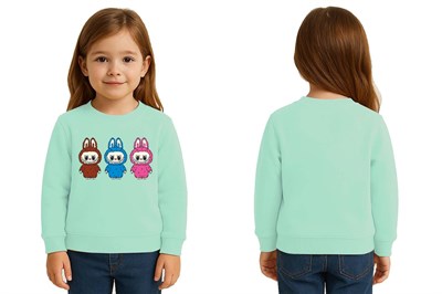 Unisex Labubu Baskılı Çocuk Swaetshirt 3 İplik Şardonlu
