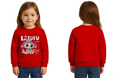 Unisex Labubu Baskılı Çocuk Swaetshirt 3 İplik Şardonlu