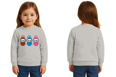 Unisex Labubu Baskılı Çocuk Swaetshirt 3 İplik Şardonlu