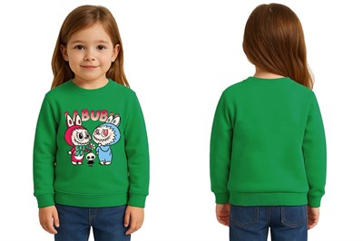 Unisex Labubu Baskılı Çocuk Swaetshirt 3 İplik Şardonlu