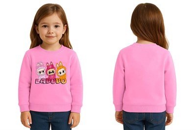 Unisex Labubu Baskılı Çocuk Swaetshirt 3 İplik Şardonlu