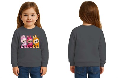 Unisex Labubu Baskılı Çocuk Swaetshirt 3 İplik Şardonlu