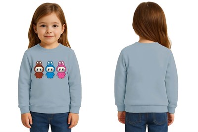 Unisex Labubu Baskılı Çocuk Swaetshirt 3 İplik Şardonlu