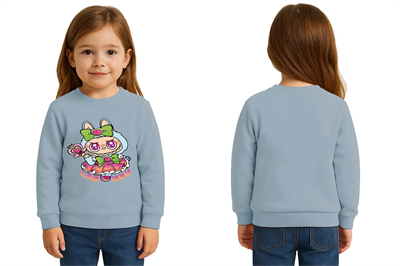 Unisex Labubu Baskılı Çocuk Swaetshirt 3 İplik Şardonlu