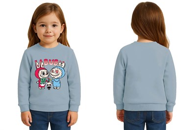 Unisex Labubu Baskılı Çocuk Swaetshirt 3 İplik Şardonlu