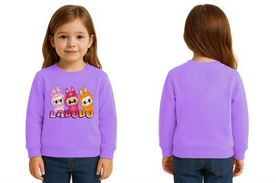 Unisex Labubu Baskılı Çocuk Swaetshirt 3 İplik Şardonlu