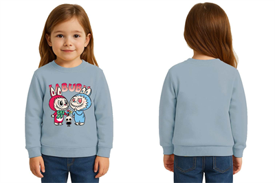 Unisex Labubu Baskılı Çocuk Swaetshirt 3 İplik Şardonlu
