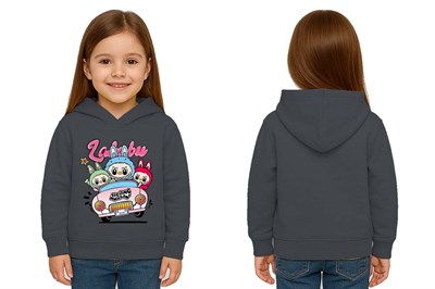 Unisex Labubu Baskılı Çocuk Swaetshirt Kapüşonlu 3 İplik Şardonlu