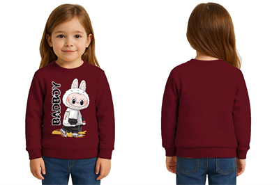 Unisex Labubu Baskılı Çocuk Swaetshirt 3 İplik Şardonlu