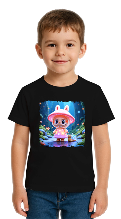 Unisex Labubu Baskılı Çocuk Tişört pamuklu penye kumaş