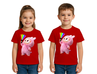Unisex Labubu Baskılı Çocuk Tişört pamuklu penye kumaş