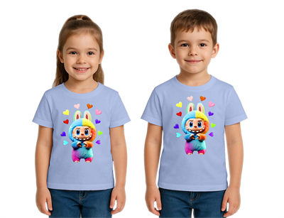 Unisex Labubu Baskılı Çocuk Tişört pamuklu penye kumaş
