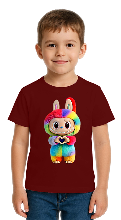 Unisex Labubu Baskılı Çocuk Tişört pamuklu penye kumaş