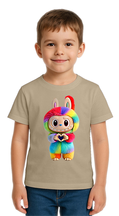 Unisex Labubu Baskılı Çocuk Tişört pamuklu penye kumaş