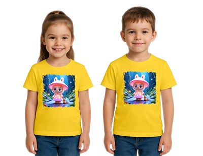 Unisex Labubu Baskılı Çocuk Tişört pamuklu penye kumaş