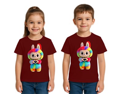 Unisex Labubu Baskılı Çocuk Tişört pamuklu penye kumaş