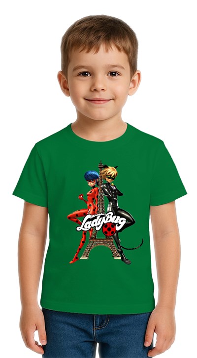 Unisex Ladybug baskılı Çocuk Tişört pamuklu penye kumaş