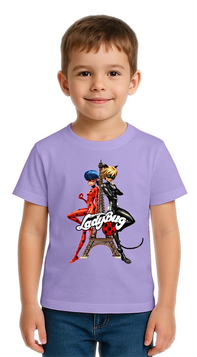 Unisex Ladybug baskılı Çocuk Tişört pamuklu penye kumaş