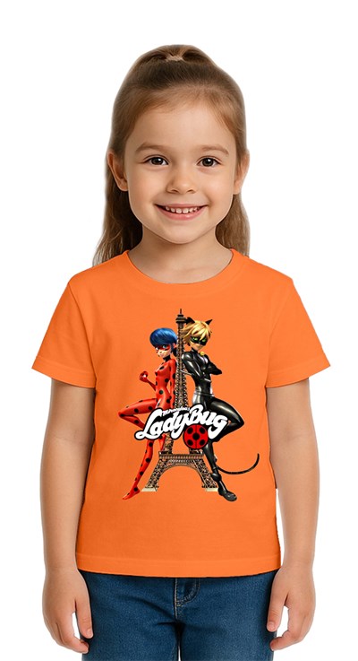 Unisex Ladybug baskılı Çocuk Tişört pamuklu penye kumaş