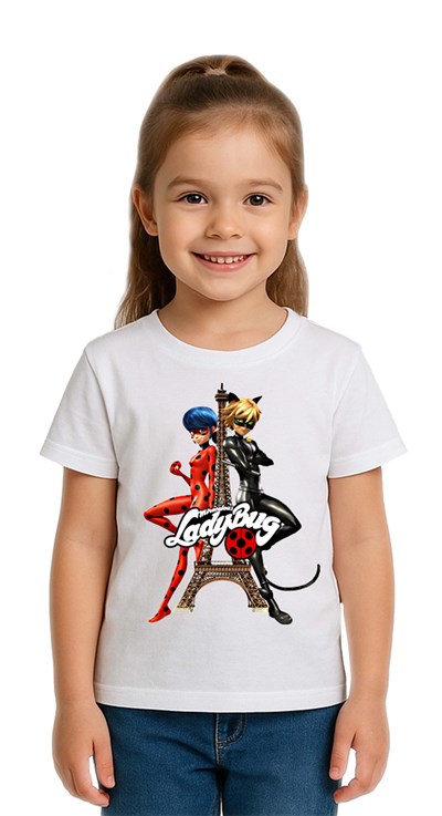 Unisex Ladybug baskılı Çocuk Tişört pamuklu penye kumaş