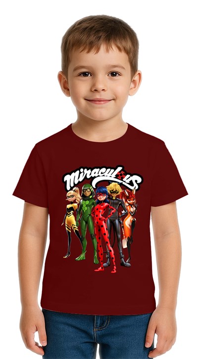 Unisex Ladybug baskılı Çocuk Tişört pamuklu penye kumaş