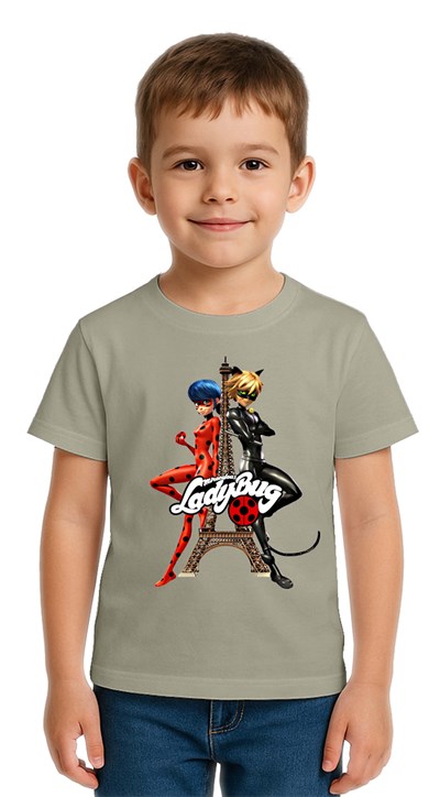 Unisex Ladybug baskılı Çocuk Tişört pamuklu penye kumaş