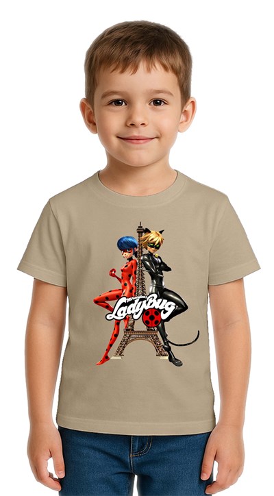 Unisex Ladybug baskılı Çocuk Tişört pamuklu penye kumaş
