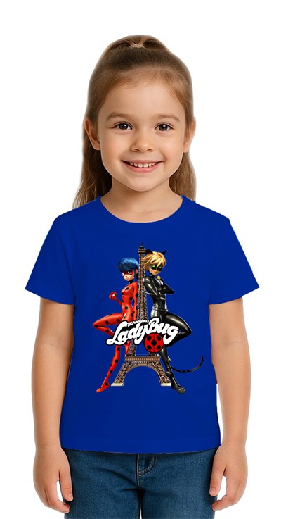 Unisex Ladybug baskılı Çocuk Tişört pamuklu penye kumaş