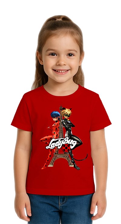 Unisex Ladybug baskılı Çocuk Tişört pamuklu penye kumaş