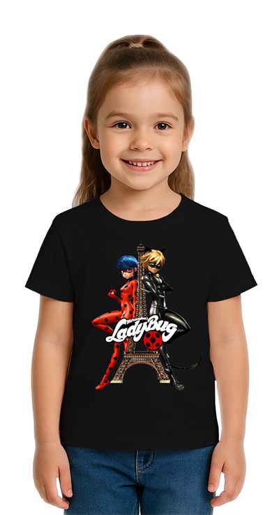 Unisex Ladybug baskılı Çocuk Tişört pamuklu penye kumaş