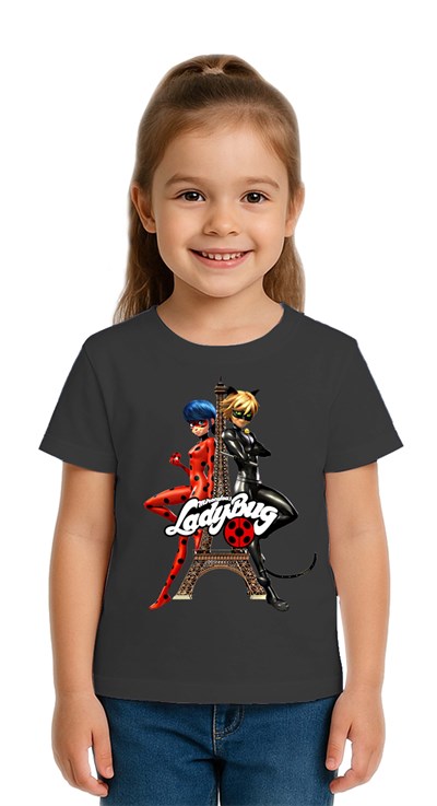 Unisex Ladybug baskılı Çocuk Tişört pamuklu penye kumaş