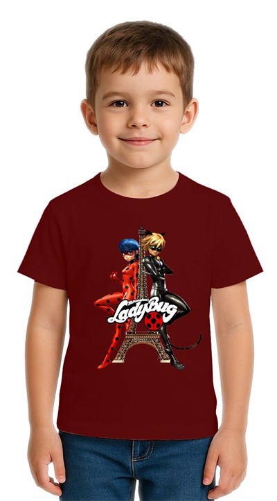Unisex Ladybug baskılı Çocuk Tişört pamuklu penye kumaş