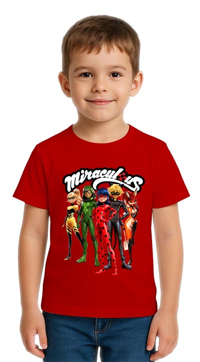 Unisex Ladybug baskılı Çocuk Tişört pamuklu penye kumaş
