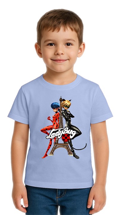 Unisex Ladybug baskılı Çocuk Tişört pamuklu penye kumaş