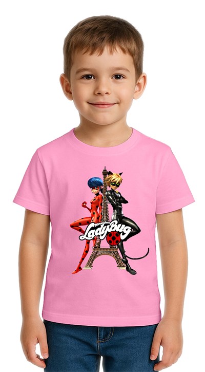 Unisex Ladybug baskılı Çocuk Tişört pamuklu penye kumaş